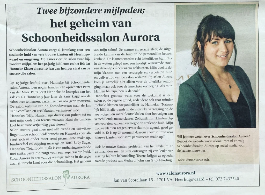 Krantenartikel 30-jarig bestaan Salon Aurora